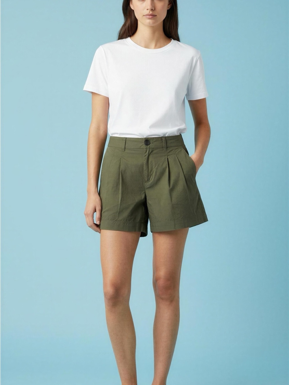 Madewell Olive Green Pleated Cotton Blend Bermuda Shorts